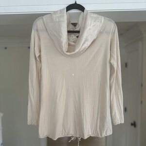 Ted Baker Ivory Long-Sleeve Top with Silk Cowl Neck and Button-Up Back. Size M.